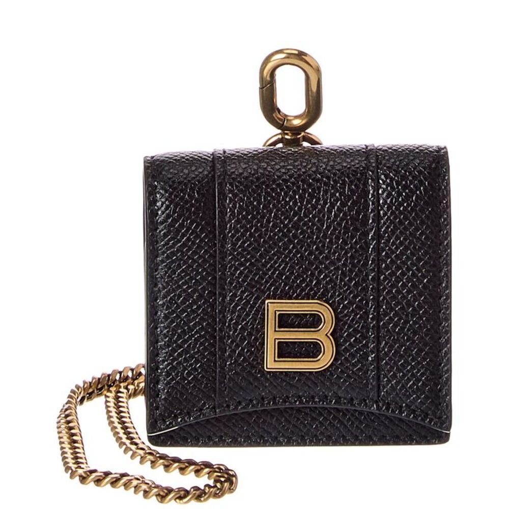 Balenciaga Hourglass Leather Airpods Holder, Black